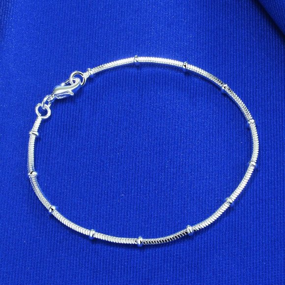 Margo Fine Stationary Beaded 925 Sterling Silver Snake Chain Minimalist Bracelet - Picture 9 of 10
